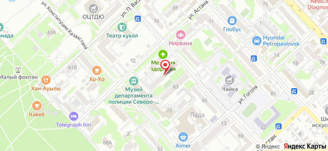 Квартира посуточно Брусиловского, 61 на карте Петропавловска