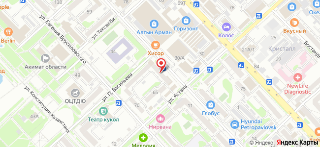 Квартира посуточно Букетова, 65 на карте Петропавловска