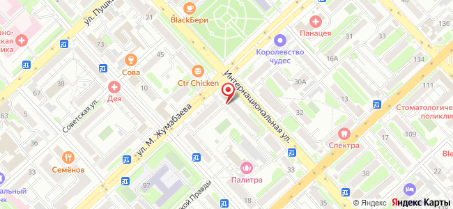 Квартира посуточно Интернациональная, 29 на карте Петропавловска
