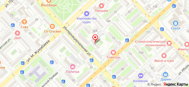 Квартира посуточно Интернациональная, 32 на карте Петропавловска