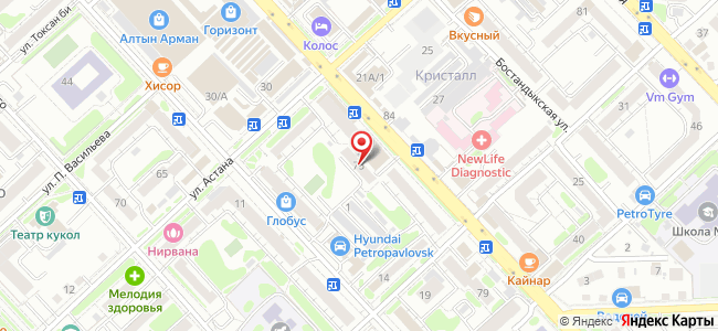 Квартира посуточно Интернациональная, 75 на карте Петропавловска
