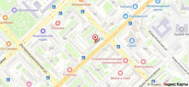 Квартира посуточно Назарбаева, 134 на карте Петропавловска
